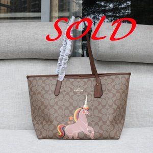 COACH LE City Tote in Signature Canvas w/ Unicorn